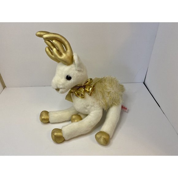 Russ Other - Russ Berrie GLISTEN White & Gold Reindeer‎ Plush 14” Christmas Bells Stuffed